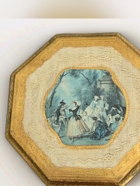 Victorian florentine gold gilted Plaque Italian octagon wall art Vintage